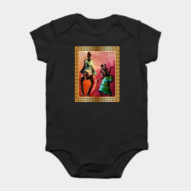 African Man and Woman Dancing, Playing Drums Baby Bodysuit by logiamerch